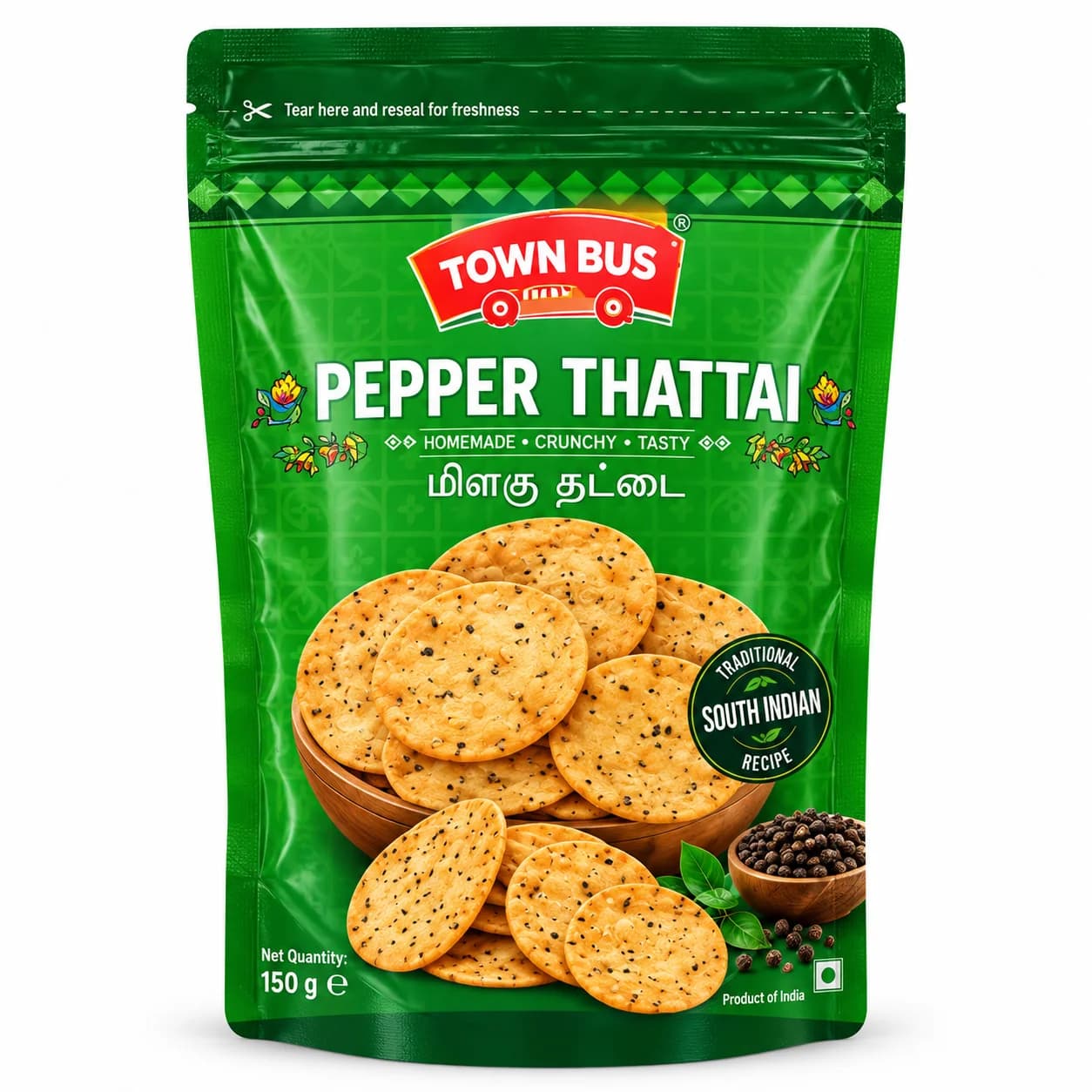Town Bus Pepper Thattai – Crispy South Indian Snack 150g