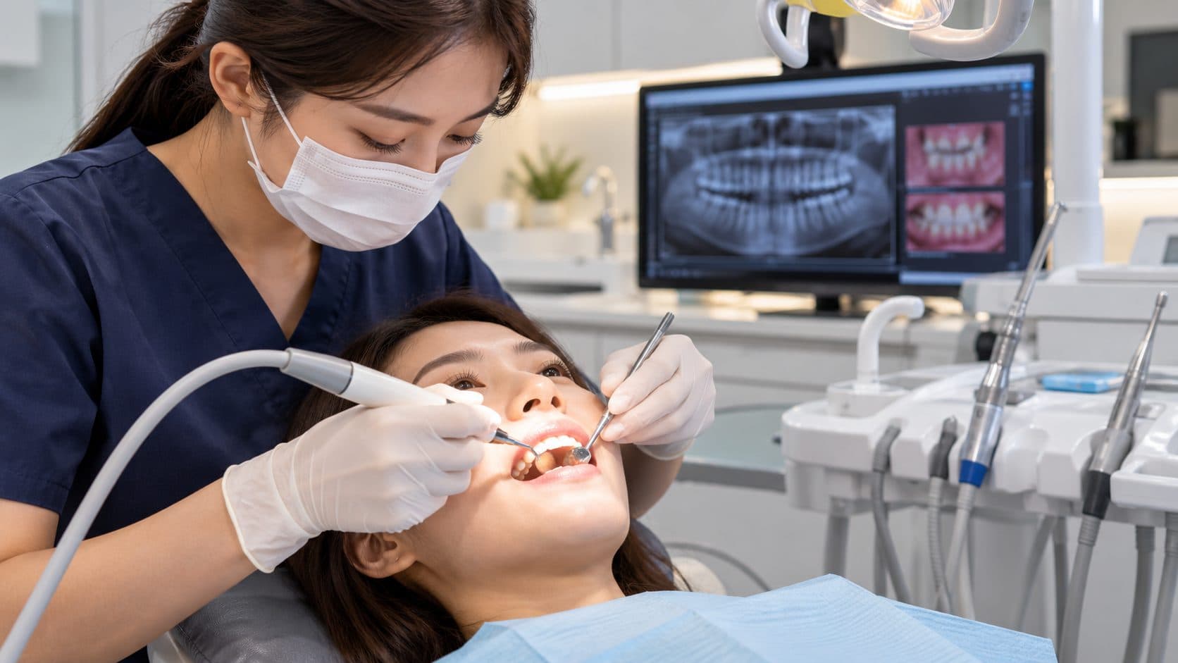 Dental scaling and professional teeth cleaning at a dental clinic in Seoul, South Korea