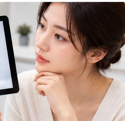Illustrative patient considering chin augmentation and facial-profile treatment options.