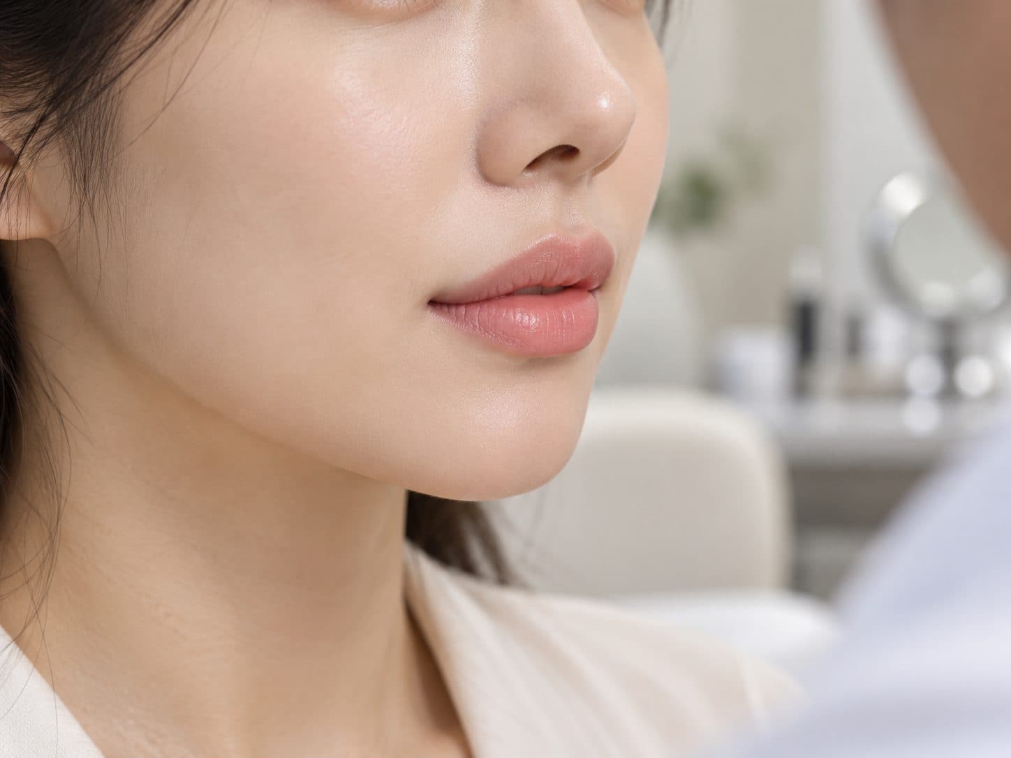 Close-up of the nose, philtrum and lips illustrating facial proportions