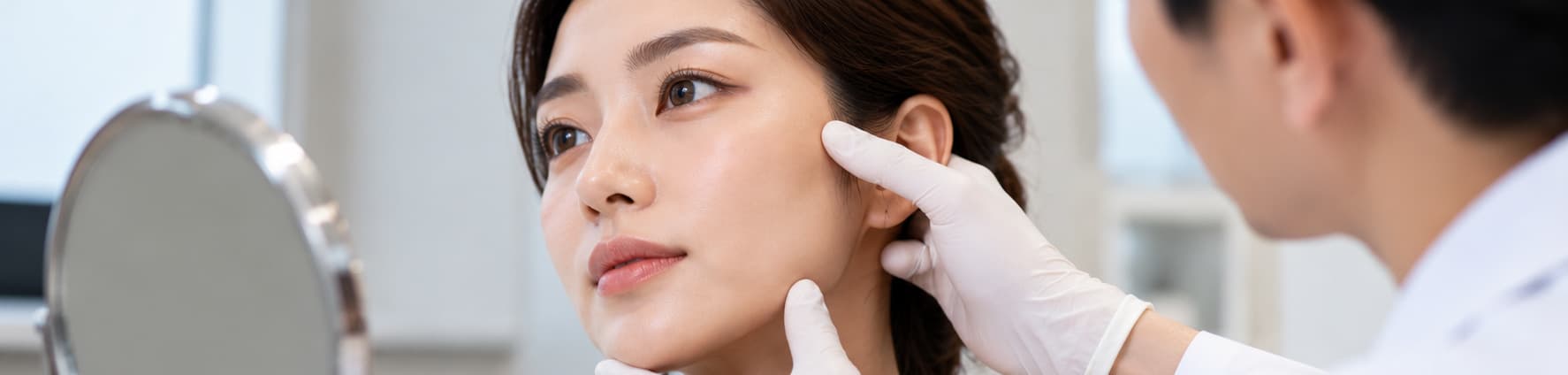 Illustrative facelift consultation assessing cheek and jawline contours.