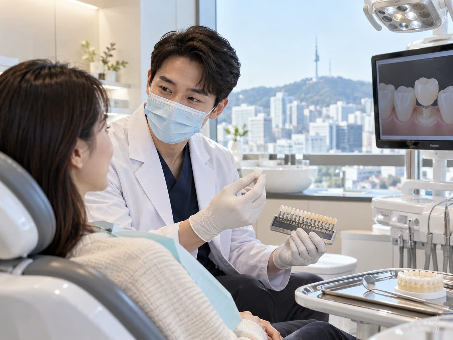 Ceramic dental crown treatment at a dental clinic in Seoul, South Korea