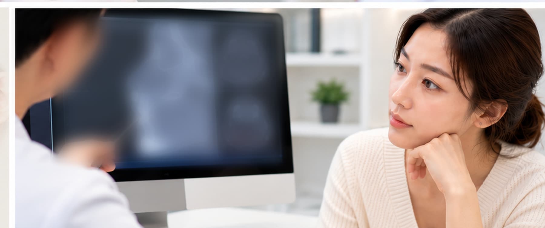 Illustrative specialist consultation discussing previous facial filler or implant treatments.