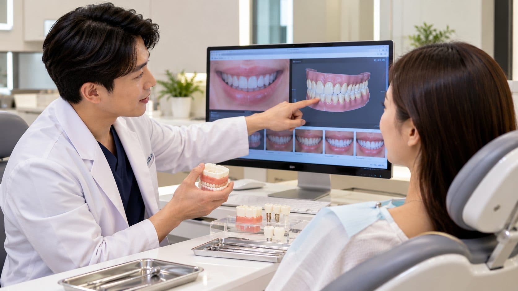Smile makeover consultation at a dental clinic in Seoul, South Korea.