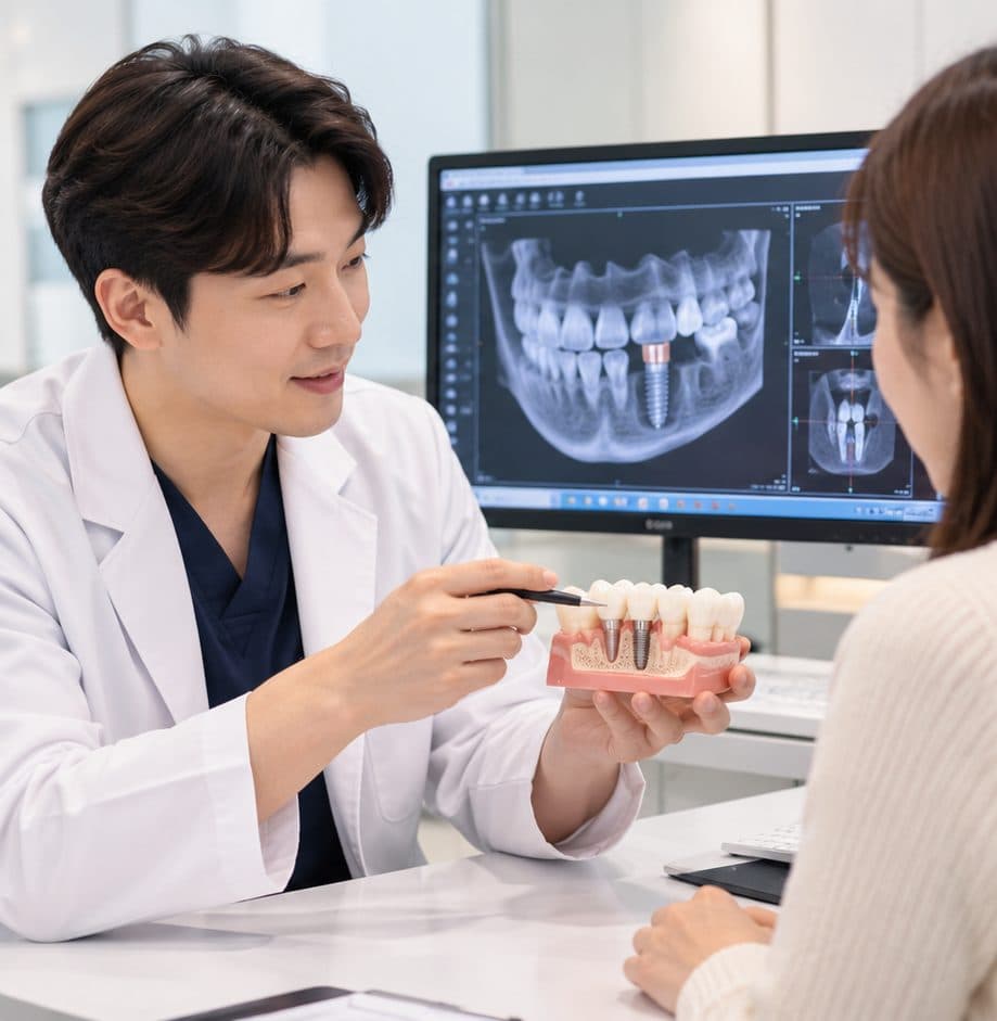 Dental implant consultation at a dental clinic in Seoul, South Korea