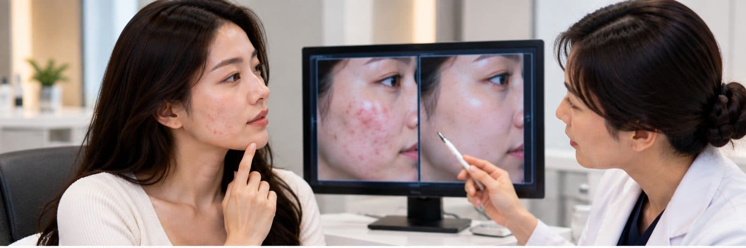 Acne treatment consultation at a skin clinic in Seoul, South Korea