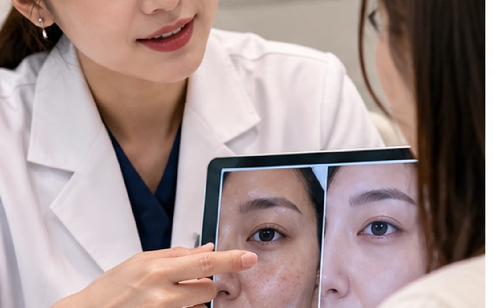 Skin consultation before a Korean facial treatment at a clinic in Seoul