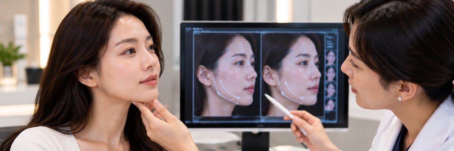 Non-surgical facial contouring consultation at an aesthetic clinic in Seoul, South Korea