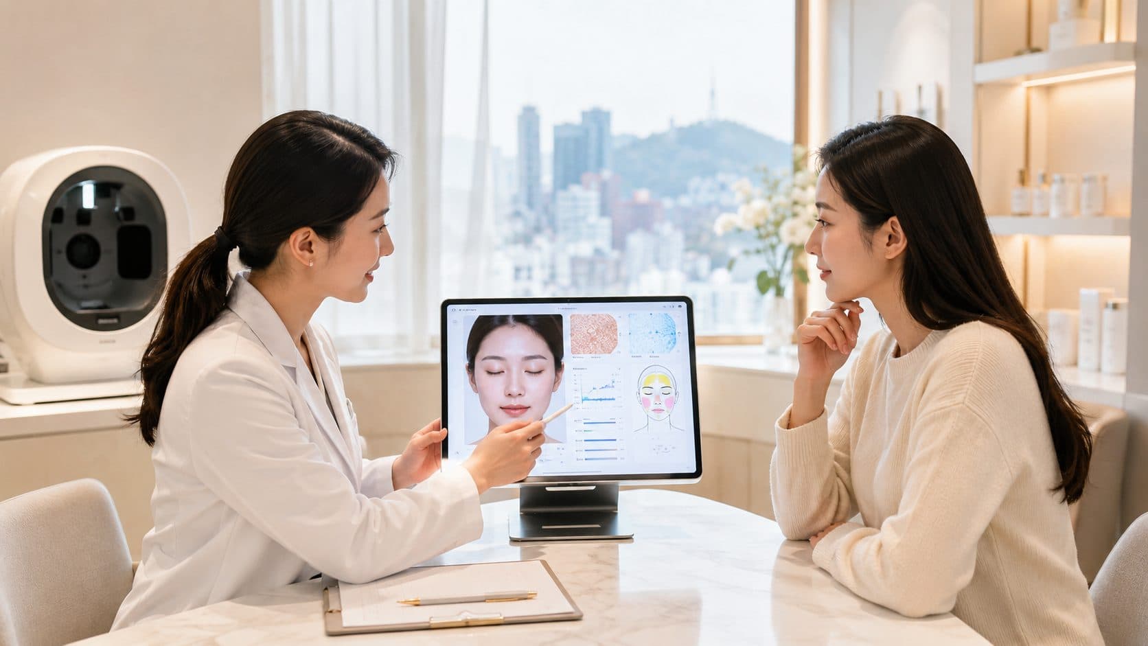 woman doing skin analysis seoul for patient