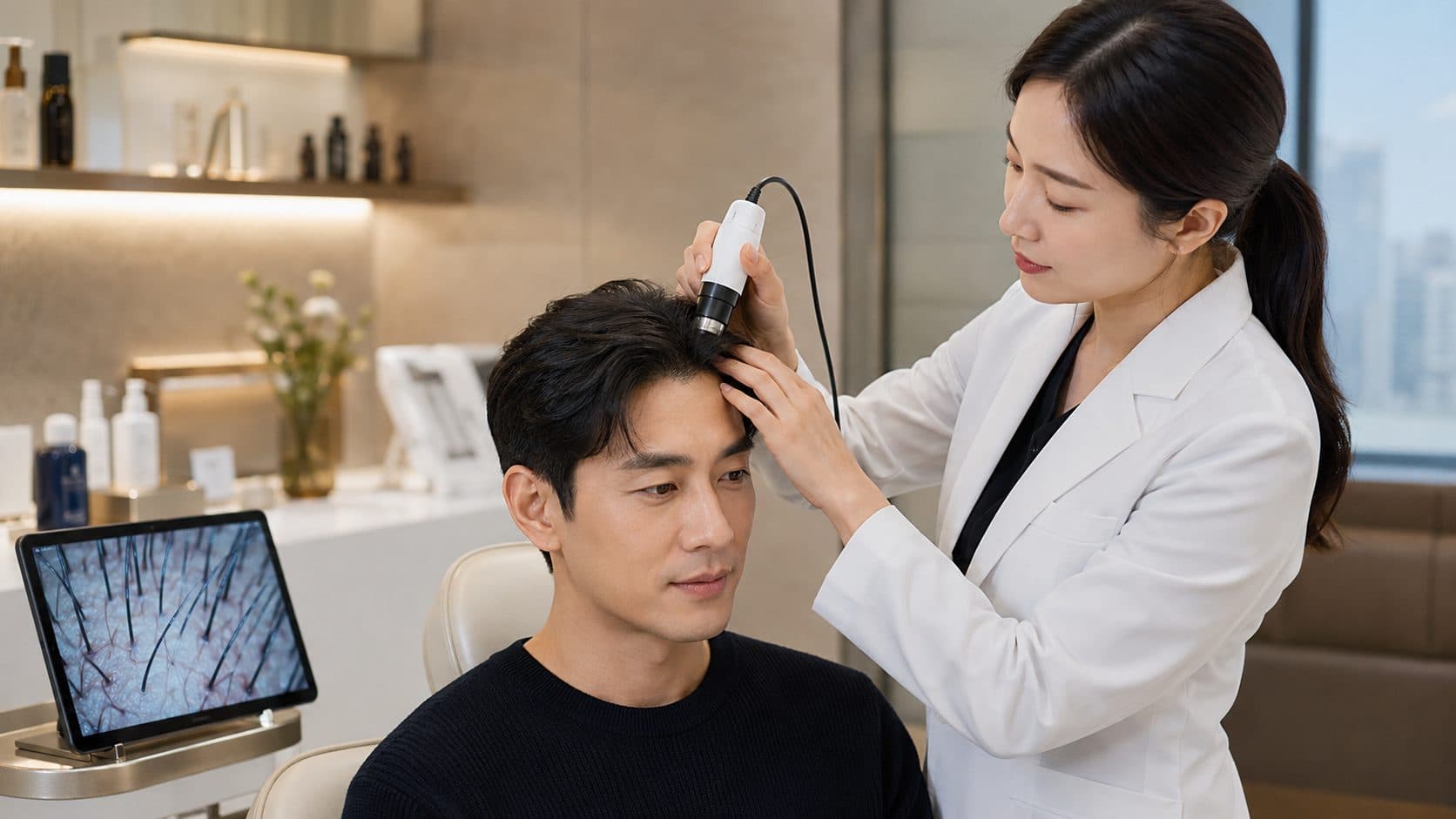 woman giving korean hair treatment to patient