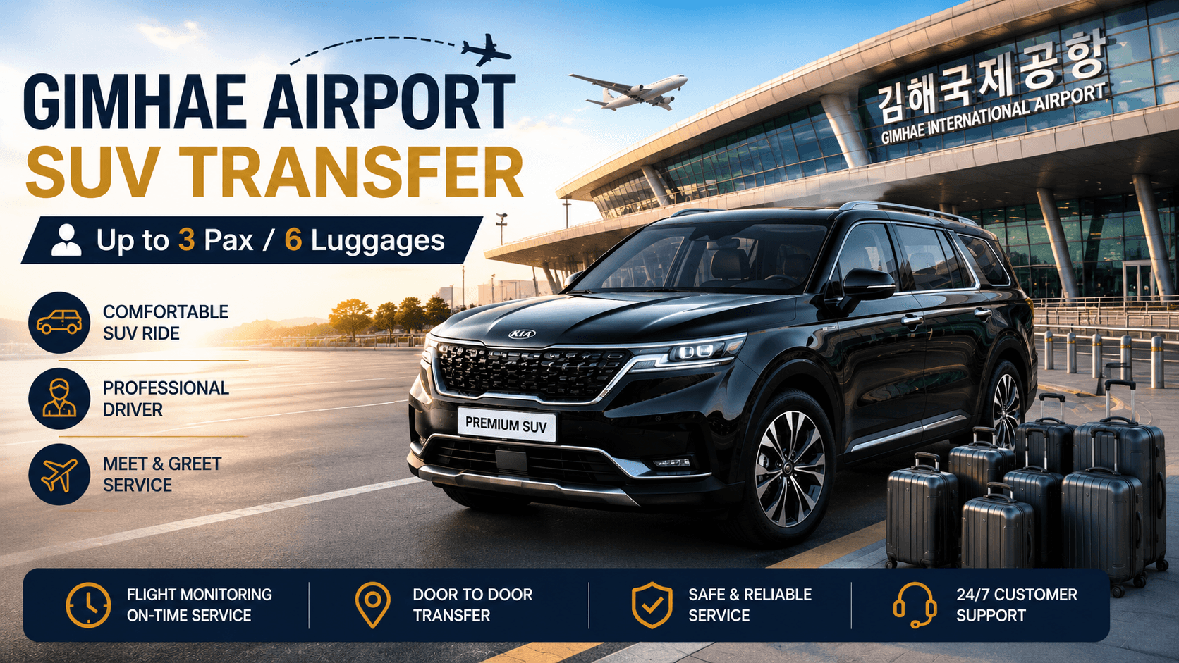 Gimhae Airport SUV Transfer (Up to 3 Pax / 6 Luggages)